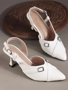 TRYME Women Solid Slim Backstrap Round Toe Mid-Top Mules Heels