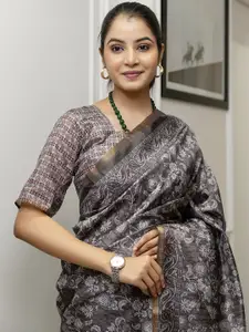 Satrani Floral Printed Zari Saree