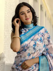 Satrani Floral Printed Zari Ready to Wear Saree