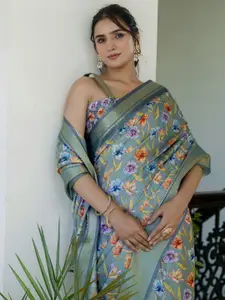 Satrani Floral Printed Zari Ready to Wear Saree