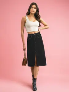 Belliskey Denim A-Line Knee Length Skirt