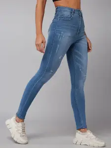 DOLCE CRUDO Women Skinny Fit High-Rise Mildly Distressed Heavy Fade Stretchable Jeans