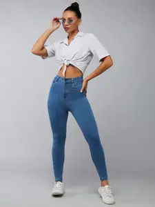 DOLCE CRUDO Women Skinny Fit High-Rise Light Fade Stretchable Jeans