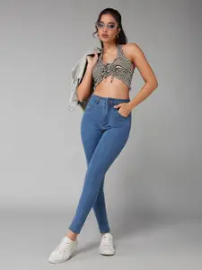 DOLCE CRUDO Women Skinny Fit High-Rise Light Fade Stretchable Jeans