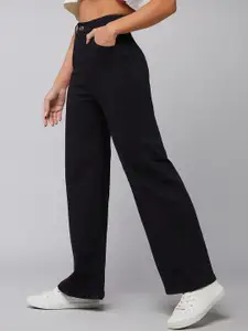 DOLCE CRUDO Women Wide Leg High-Rise Stretchable Jeans