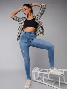 DOLCE CRUDO Women Skinny Fit High-Rise Mildly Distressed Heavy Fade Stretchable Jeans