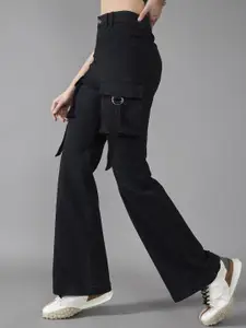 DOLCE CRUDO Women Bootcut High-Rise Stretchable Cargos Jeans