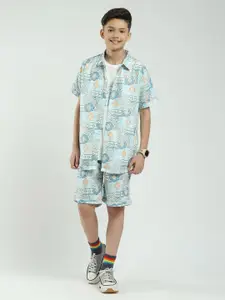 Monte Carlo Boys Printed Short Sleeves Shirt With Shorts & T-Shirt