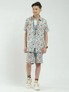 Monte Carlo Boys Printed Short Sleeves Shirt With Shorts & T-Shirt