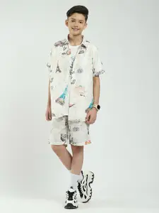 Monte Carlo Boys Printed Short Sleeves Shirt With Shorts & T-Shirt