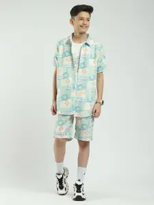Monte Carlo Boys Printed Short Sleeves Shirt With Shorts & T-Shirt
