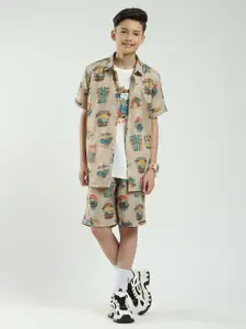 Monte Carlo Boys Printed Short Sleeves Shirt With Shorts & T-Shirt