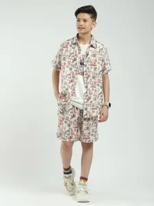 Monte Carlo Boys Printed Short Sleeves Shirt With Shorts & T-Shirt