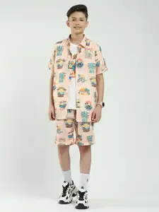 Monte Carlo Boys Printed Short Sleeves Shirt With Shorts & T-Shirt