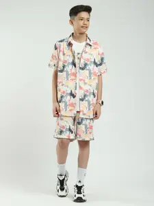 Monte Carlo Boys Printed Short Sleeves Shirt With Shorts & T-Shirt