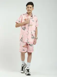 Monte Carlo Boys Printed Short Sleeves Shirt With Shorts & T-Shirt