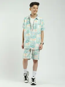 Monte Carlo Boys Printed Short Sleeves Shirt With Shorts & T-Shirt