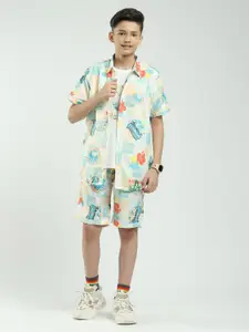 Monte Carlo Boys Printed Short Sleeves Shirt With Shorts & T-Shirt
