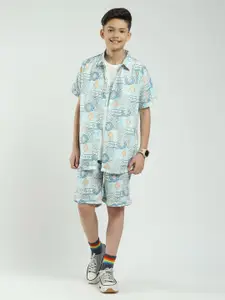 Monte Carlo Boys Printed Short Sleeves Shirt With Shorts & T-Shirt
