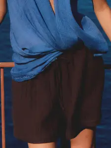 MANGO Women Pure Cotton Crinkled Shorts