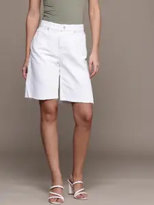 MANGO Women Cotton Frayed Denim Shorts