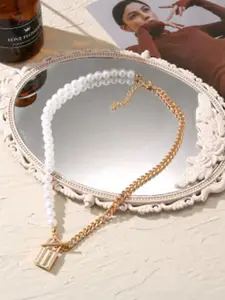 DressBerry Gold-Plated Pearls Beaded Minimal Necklace