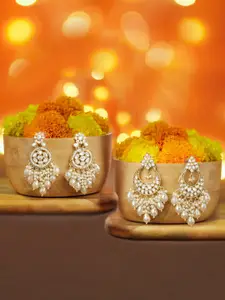 Zaveri Pearls Set Of 2 Gold-Plated Artificial Stones Studded & Beaded Drop Earrings