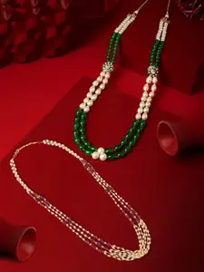 Zaveri Pearls Set Of 2 Gold-Plated Pearls Beaded Minimal Necklace