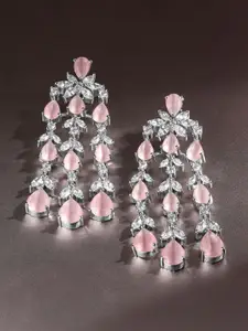 Rubans Rhodium-Plated Blush Pink & White Cubic Zirconia Cascading Chandelier Earrings