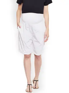 Oxolloxo Women White Solid Regular Fit Maternity Shorts