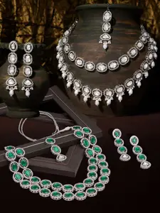 Zaveri Pearls Necklaces Earrings & Maang Tikkas Jewellery Set Combo Of 2