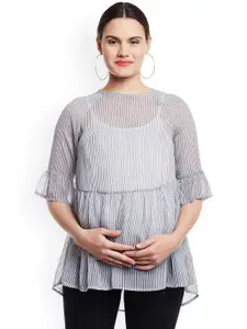 Oxolloxo Women Off-White Striped Empire Sheer Maternity Top