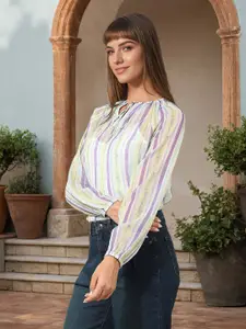 U.S. Polo Assn. Women Vertical Stripes Tie-Up Neck Top