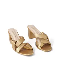 CHAAL CHALAN Women Golden Multistrap Block Heels