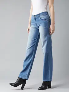 BAESD Women Wide Leg Mid-Rise Light Fade Stretchable Jeans