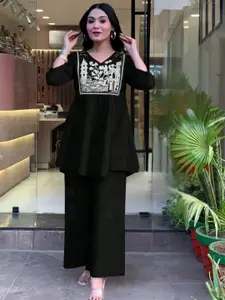 DISHWA FASHION Embroidered Top & Palazzo Co-Ords