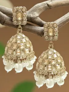 OOMPH Gold-Plated Dome Shaped Artificial Stone & Beads Drop Earrings