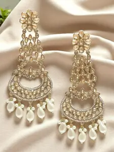 OOMPH Gold-Plated Contemporary Shaped Artificial Stone & Beads Drop Earrings