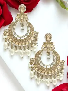 OOMPH Gold-Plated Contemporary Shaped Artificial Stone & Beads Chandbali Earrings