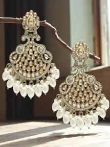 OOMPH Gold Plated Artificial Stones Studded And Beaded Contemporary Drop Earrings