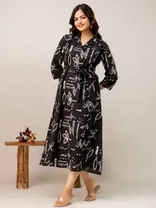 Nayo Abstract Printed Cotton Shirt Midi Dress