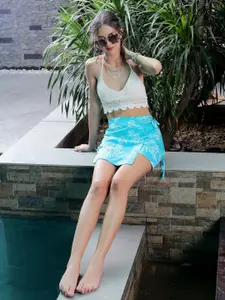 Sera Strechable Viscose Tropical Blue Island Wrap Skort