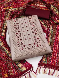 Peachmode  Beige Embroidered Unstitched Dress Material