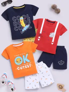 Toonyport Boys Pack Of 3 Printed Short Sleeves T-shirt With Shorts