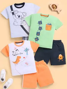 Toonyport Boys Pack Of 3 Printed Short Sleeves Pure Cotton T-shirt With Shorts