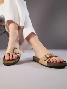 Inc 5 Women Textured Open Toe Flats With Buckles