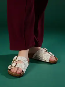 Inc 5 Women Woven Design Open Toe Flats