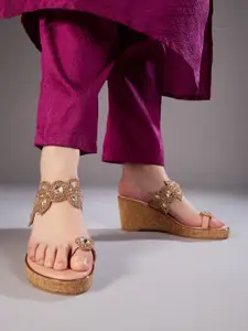 Inc 5 Women Embellished Ethnic Wedge Sandals