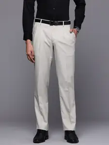 Louis Philippe Men Checked Pleated Formal Trousers