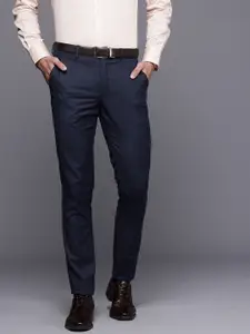 Louis Philippe Men Slim Tapered Fit Checked Formal Trousers